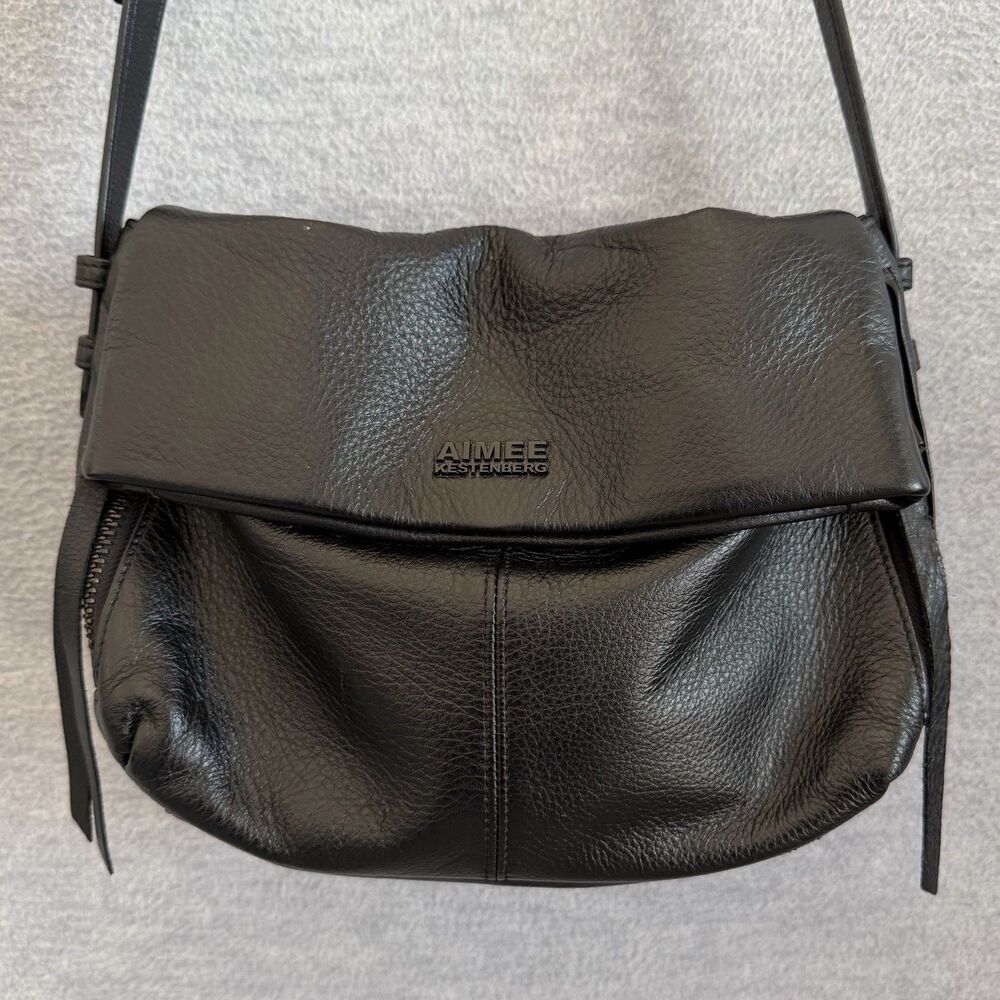 Aimee Kestenberg Black Supple Slouchy Leather Crossbody Double Entry Travel Bag - Picture 5 of 12